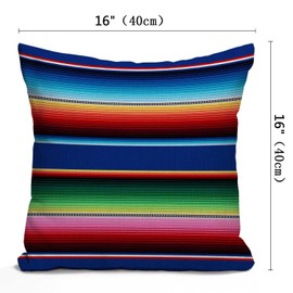 Nphuriy Mexican Colorful Pillow Cover, Stripes Pattern Party Decor Ethnic Mexican Fabric Square Throw Pillow Case Cotton Linen French Decor Rustic Cushion Cover for Sofa Couch 16x16 Inch