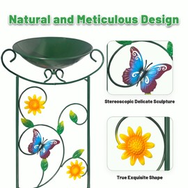 HONGLAND Bird Bath with Trellis Outdoor, 35 Inch Garden Iron Plant Trellis with Decorative Butterflies Detachable Bird Bowl Metal Potted Plants Support, Free Standing BirdBath Birdfeeder Station