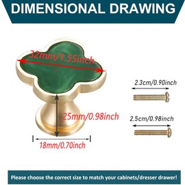 SSYHQAX 6 pcs Brass Four-Leaf Clover Knobs Handle,Gold Cabinet Knobs Cabinet Drawer Dresser Furniture Kitchen Wardrobe Bathroom Decorative Door Pulls Zinc Alloy Single Hole Handle (Green)