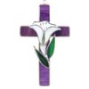 Stained Glass Cross with Lily - Purple (Grape) Glass from