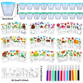 Qyeahkj 18 Sets Flower Pot Craft for Kids Spring Coloring Flower Pot Craft Paint Your Own Flower Pot Kit Gardening Pot with 12 Colorful Markers DIY Paper Craft for Home School Classroom Activities