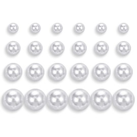 24 Pairs Pearl Studs Earrings for Women Hypoallergenic White & Beige Faux Simulated Pearl Earrings 4 Mixed Sizes Round Ball Pearl Stud Earrings Set