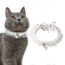 Coollooda Cat Collar, Cat Collar, Lace, White, PU Leather, Cute, Adjustable Size, Ultra Lightweight, Pet Collar, Cute (S, 8.7 - 11.0 inches (22 - 28 cm)