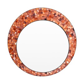 DecorShore 24-Inch Round Mosaic Wall Mirror - Decorative Mirror for Living Room & Bathroom, Terracotta Mosaic Wall Mirror, Elegant Decorative Mirror for Home Decor