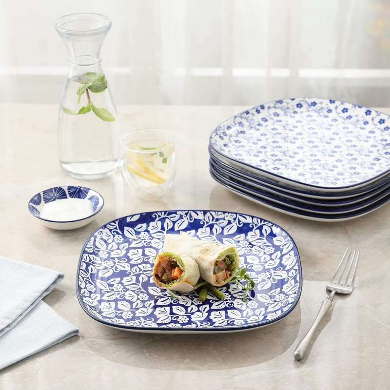 Selamica Porcelain Square Dessert Salad Pasta Plates 7.6 inches ceramic