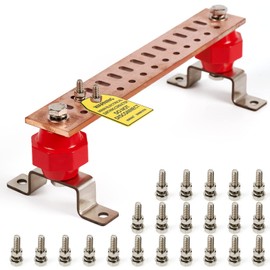 12" Heavy-Duty Copper Bus Bar,Multipurpose Ground Bar Kit,with 26 x 0.28’’ Holes and 2’’x2” Standoff Insulators Made from UL Recognized Material,2500V