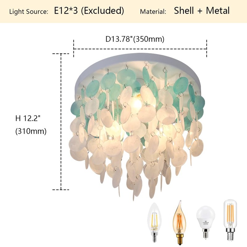 JC TOPA 13.8" Capiz Shell Ceiling Light Fixtures 3 Lights