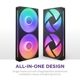 NZXT F240 RGB Core - 240mm Single-Frame Fan Unit with 2 x 120mm RGB Fans - Speed & Lighting Control - High Static Pressure & Airflow - Fluid Dynamic Bearings - 8 aRGB LEDs Per Fan - Black