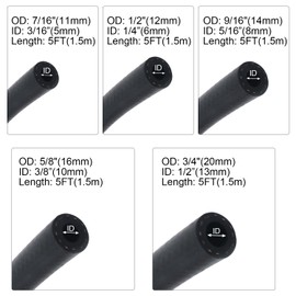 Fuel Line Hose Kit 5FT 5PCS With 30Pcs Clamps,3/8" 5/16" 1/4" 1/2" 3/16" ID High Performance 300PSI NBR Rubber for Automotive, Small Engines, ATV, Push Lock Reinforced