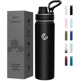 Sports Water Bottle 22oz, Insulated Water Bottle with Handle,Stainless Steel,Simple Modern,Suitable for Travel, School, Boy, Girl(Black)