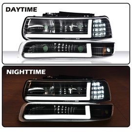 ALLGOOD Headlight Assembly Compatible with 1999-2002 Chevy Silverado 1500 2500 /Fit for 00-06 Suburban 1500 2500 Tahoe Front Headlamp Clear lens Black Housing Amber Reflector GM2502187