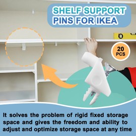 20PC 101558 White Shelf Support Pins for IKEA Part, Shelf Support Pins Replacement Brackets with Self-Tapping Screws