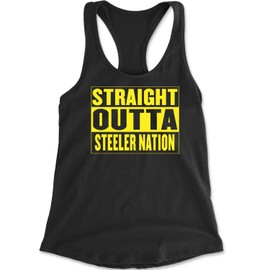 Expression Tees Racerback Straight Outta Steeler Nation Football X-Large Black Ladies Tank Top