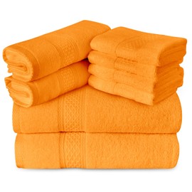 Gogreen 100% Cotton Super Soft Towels Pack of 8, Contains 2 Bath Towels 27"x55", 4 Hand Towels 14"x30" & 2 Washcloths 14"x14", Lightweight and Highly Absorbent Quick Drying Towels, (Orange)
