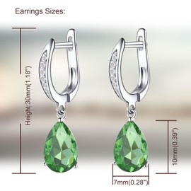 Salanda CZ Drop Earrings, 18K White Gold Plated, Dangle, Earrings, 7 * 10MM, Light Green Cubic Zirconia
