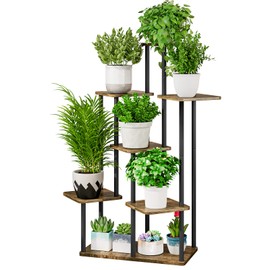 AZERPIAN Plant Stand 7 Tier Indoor Metal Flower Shelf for Multiple Plants Corner Tall Flower Holders for Patio Garden Living Room Balcony Bedroom, Black (7 Tier-Black)