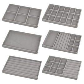 Yicaam 6 Stück Samt Schmucktablett, Stapelbar Schubladeneinsatz Schmuckschalen, Schmuckaufbewahrung Schublade, Samt Schmuck Organizer für Ring Ohrring Armreif Armband Halskette