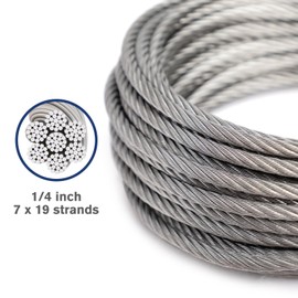 DOEWORKS Wire Rope 1/4" Stainless Steel Cable,100FT 7X19 Strands Steel Aircraft Cable with Loops,Wire Rope Clip, Thimble,for Outdoor,Garden or Crafts,Yard, Boat Lifts,Deck Railing
