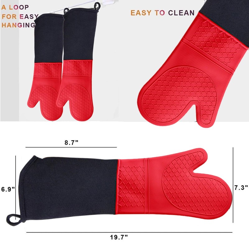 Linwnil Extra Long Silicone Oven Mitts Heavy Duty Commercial Grade