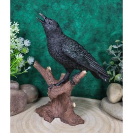 Ebros Crowing Raven Perched On Tree Branch 8.25" Tall Scavenger Bird Figurine