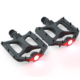 Bicycle Pedals with Warning Blinking LED Light, 9/16 Inch Axle CNC Aluminium MTB Sealed Bearings Non-Slip Wide Platform Pedal for Mountain Bike, Trekking, Road Bike Pedals, E-Bike, Black