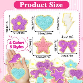 Loghohu 40 Pcs Self Adhesive Chenille Patches, Stick on Patches Cute Glitter Sticker Applique Iron on Patches for Clothes Backpacks Fabric Repair Decor (4 Colors+5 Styles)
