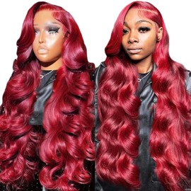 99J Burgundy Lace Front Wigs Human Hair 220 Density 13x6 HD Lace Front Wigs Human Hair Pre Plucked Body Wave Lace Front Wig Human Hair Red Wine Wig for Women 28 Inch