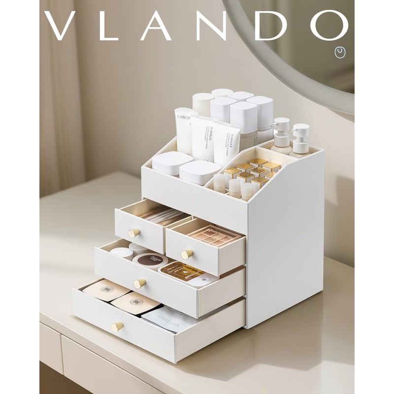 Vlando Makeup Organizer Countertop,Large Vanity Organizer PU Leather Make up