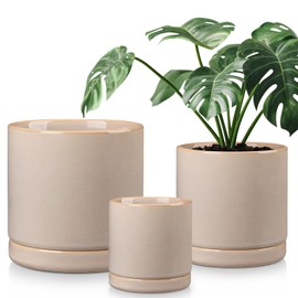 vancasso Ceramic Planters, Plant Pots for Indoor Plants, 6.25+8.25+10.25 Inch Ceramic Pots for Plants, Flower Pots with Drainage Holes (Gray, 6.25+8.25+10.25 Inch)