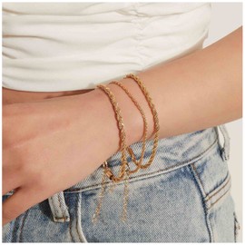 Yheakne Twist Rope Bracelet Layered Twisted Chain Bracelet Gold Chunky Stacking Bracelet Boho Hand Chain Jewellery for Women and Girls 3 Pieces (3 Layer), Metal