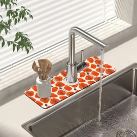 Sink Faucet Absorbing Mat Poppy Flowers Sink Splash Guard Drying Mat for Kitchen Bathroom Faucet Sinkmat 15.5"X5.5"