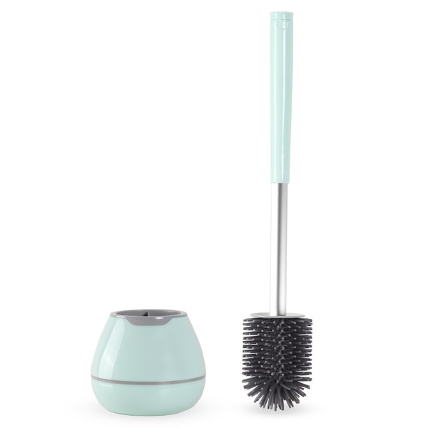 BOOMJOY Toilet Brush and Holder Set, Silicone Toilet Bowl Cleaner Brush, Toilet Scrubber Brush with Tweezers for Bathroom Cleaning, RV Accessories and House Organization Must-Haves - Green/Aqua