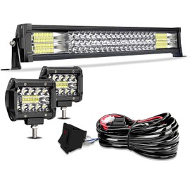22" LED Light Bar T-Former Triple Row 306W Flood Spot Combo Beam Off Road Lights 2pc 4inch 60W Spot Driving Fog Lights with Rocker Switch Harness Wiring for Trucks ATV UTV Jeep Boat Pickup