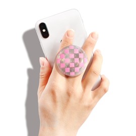 On The Grip Trendy Checkerboard Phone Grip - Sleek, Expandable, Collapsible - Non-Slip, Durable, Universal Fit - Ideal for Style-Conscious Users (Pink)