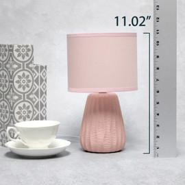 Simple Designs Simple Designs LT1138-LPK 11.02" Traditional Mini Modern Ceramic Texture Pastel Accent Bedside Table Desk Lamp w Matching Fabric Shade for Decor,Bedroom, Nightstand, Living Room, Entryway, Light Pink