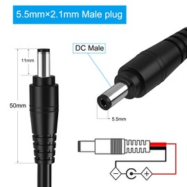 DC Power Pigtail Cable,16AWG DC Plug Barrel Connector Male 2.1mm x 5.5mm Male Plug to Bare Wire Open End Power Wire Supply Repair Cord for CCTV Security Camera,12V 24V 36V Adapter 3FT (16AWG)