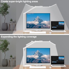Micomlan Led Desk Lamp with Atmosphere Lighting, Rotatable Tall Architect Desk Lamp for Home Office with Swing Arm, 24W Bright Auto Dimming Adjustable Computer Light with Base for Table