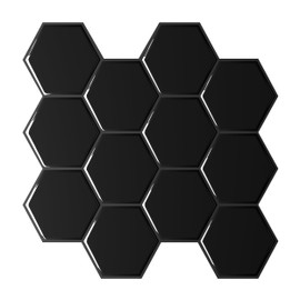 VEELIKE Black Hexagon Peel and Stick Backsplash for Kitchen Stick on Backsplash Tiles for Bathroom Shower Wall Tiles 6-Sheets Waterproof Adhesive Black Vinyl Backsplash Tile Stickers 12''x12''