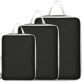 Cubos de embalaje de compresión para maletas, 3 juegos de cubos organizadores de， bolsas organizadoras de maletas de equipaje expandibles,negro