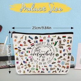 Luvsweets Travel Gifts for Women - World Travel Gift Makup Bag, I Haven't Been Everywhere But It's on My List Cosmetic Bag with Zipper, International Travel Essentials Gifts for Travelers