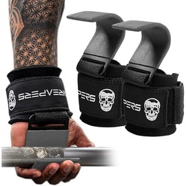 Gymreapere Weight Lifting Hooks (Pair), Heavy Duty Power Wrist Straps Hand Grip Support For Deadlifts, Pull Ups, Shrugs - Gym Gloves For Men and Women - Colour: Gray