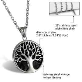 Oidea Men's Pendant Stainless Steel with Necklace Vintage Tree of Life Pendant 55 cm Chain Black Silver, Stainless Steel