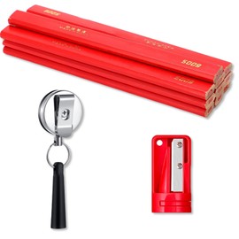 12 Pieces Carpenter Pencils，7 Inches Flat Octagonal Hard With Pencil Sharpener Retractable Holders，Construction Pencil Work Pencils Construction Pencil Heavy Duty For Woodworking Marking Tool (Red)