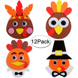 12 Pieces Thanksgiving Turkey Head Magnet Craft Kit Self-Adhesive DIY Turkey Craft Kit Festive Fall Thanksgiving Party Game School Home Activities and Refrigerator Decoration Supplies for Kids Adults