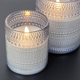 VENTA Flickering Flameless Candles With Remote Control - Led Candles Battery Operated - Battery Operated Candle For Decoration Table, Timer & Dimmer Features, Set - 2Pcs (4",5") (Grey Dotted Glass)