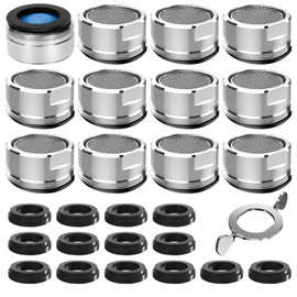 Aerator M24 Tap Strainer Insert Aerators External Thread 24 mm Mixing Nozzle Insert with Stainless Steel & ABS Filter Including 14 Seals, 1 Aerator Key – Economy Flow Regulator for Taps Pack of 12