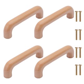 NAKUPENDA 4Pcs Wooden Drawer Handles Cupboard Cabinet Pulls Beech Wood Handles Pulls for Furniture Dresser Wardrobes Closet (Round, 96mm Hole Distance)