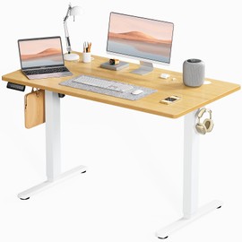 Elevon Electric Adjustable Height Standing Desk - 48 x 24 inch Sit to Stand Up Desk with Splice Board, Rising Home Office Computer Table with 2 Hook and Wire Hole for Work