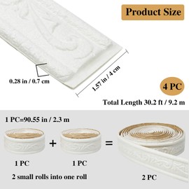 WADILE 360" x 1.57" 3D Wall Edging Self Adhesive, Pattern Molding Peel and Stick Wallpaper Border, Flexible Base Moulding Trim Mirror Border Lines, White, 4PC