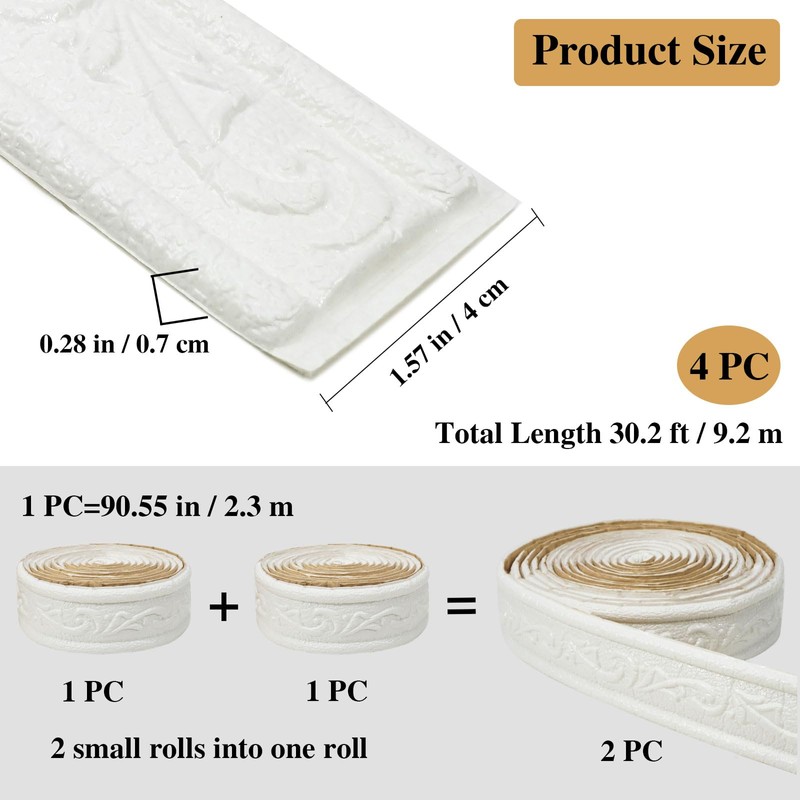 WADILE 360" x 1.57" 3D Wall Edging Self Adhesive, Pattern